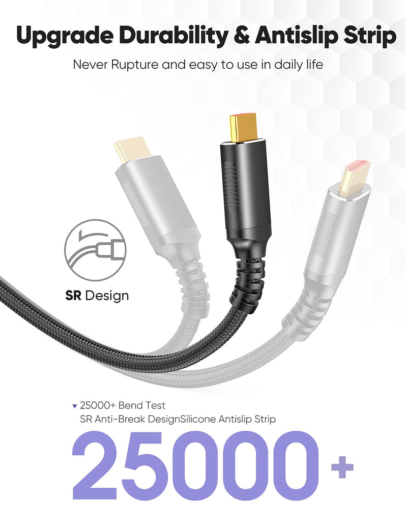 8K HDMI Cable 2.1 10FT/3M 48Gbps, Snowkids 48Gbps High Speed 3D 8K60 4K120 144Hz Braided HDMI Cord eARC Dolby Vision HDR10 HDCP 2.2&2.3 Compatible with Roku TV/PS5/HDTV/Blu-ray Black 10feet