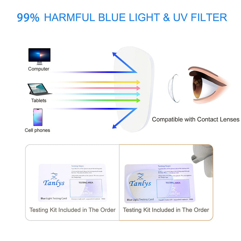 Tanlys 2 Pack Blue Light Blocking Glasses for Computer Eye Strain [Dry Eye & Sour Eye], Anti UV Reduce Headache Stylish 007-Black Clear