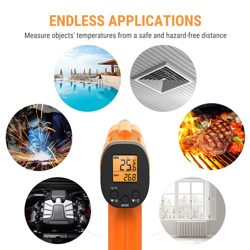 ThermoPro TP30 Infrared Thermometer Laser Temperature Meter -50°C ~ 550°C Emissivity adjustable MAX/MIN/AVG readings (NOT for humans) Ideal for air conditioning, car engine, floor heating Celsius/Fahrenheit