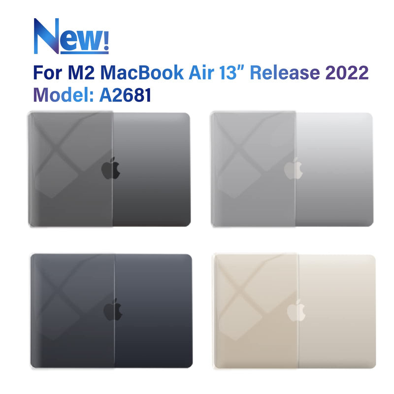 IBENZER Compatible with M2 2022 MacBook Air 13 inch case, Model A2681, Hard Shell Case & Keyboard Cover & Screen Film& Type-C Adapter for New M2 Mac Air 13.6 in, Crystal Clear, AT13-KK-CYCL+2TC For M2 2022 Macbook Air 13" A2681