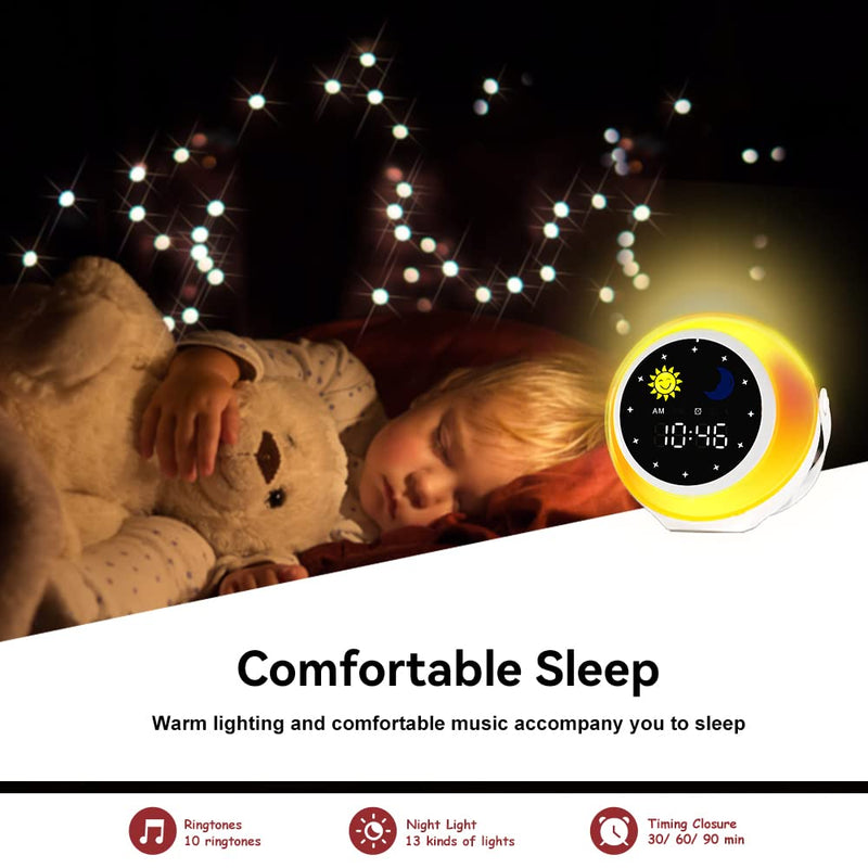 Alarm Clock for Kids, Kids Alarm Clock Sleep Trainer with Wake up Light, Bluetooth Music Player&Digital Clock, Sleep Sound Machine for Kids Bedroom, Ok to Wake Clock for Kids with Sunrise Simulation