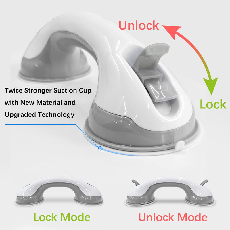 NLAAHCE Shower Handle Gen2-12” 2-Grab Bars for Bathroom, Ultra Grip Twice Secure Safety Suction Cups, Shower Handles for Elderly–Seniors, Disabled, Handicap, Elderly Assistance Product, 2-Count/Pack