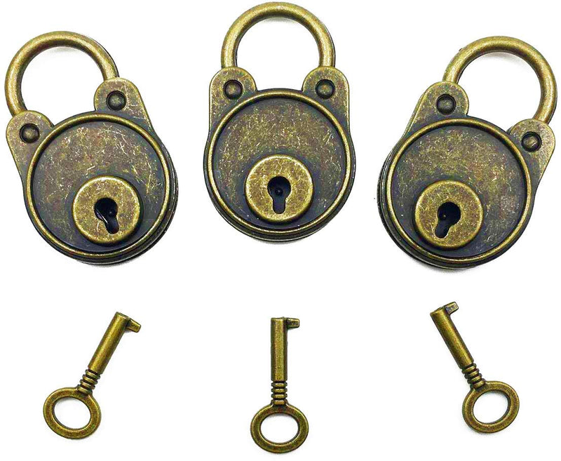 Hyamass 3pcs Vintage Antique Style Mini Archaize Padlocks Key Lock with Keys (Bronze) Bronze