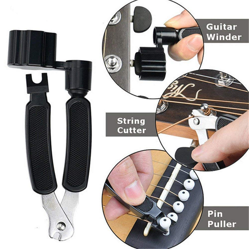 DODOMI Professional Guitar String Winder Cutter and Bridge Pin Puller, Guitar Repair Tool Functional 3 in 1 (Black) Black