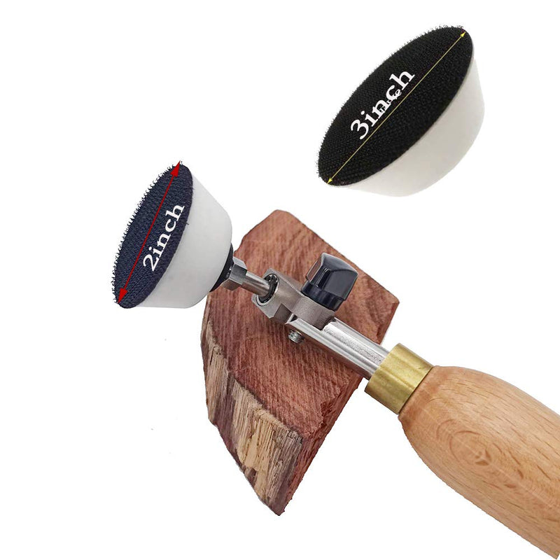 Bowl Sander, Sanding Tool for Woodworking, With 2 Inch and 3inch Hook and Loop Sanding PU Pad and 11.8 Inch Long Hardwood Handle, Total 100 Pcs Sandpaper Discs in Grits 80/120/150/180/240