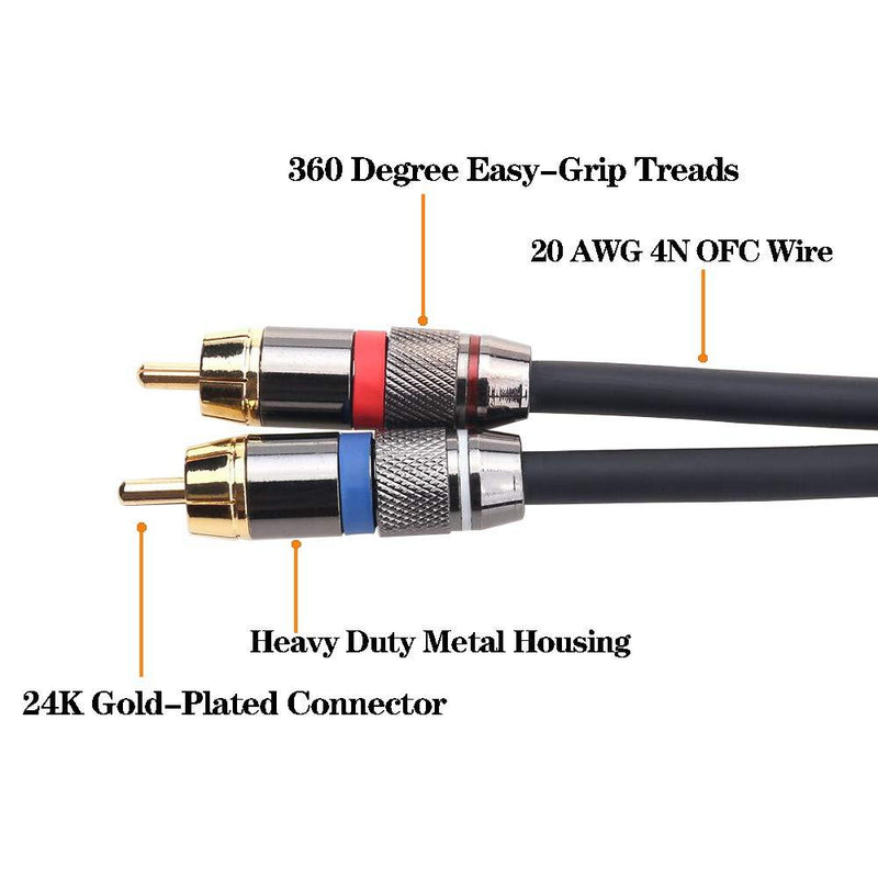 TISINO 1/4 to RCA Cable, Quarter inch TRS to RCA Audio Cable 6.35mm Stereo Jack to Dual RCA Insert Cable Y Splitter Cabl - 5 feet/1.5 Meters