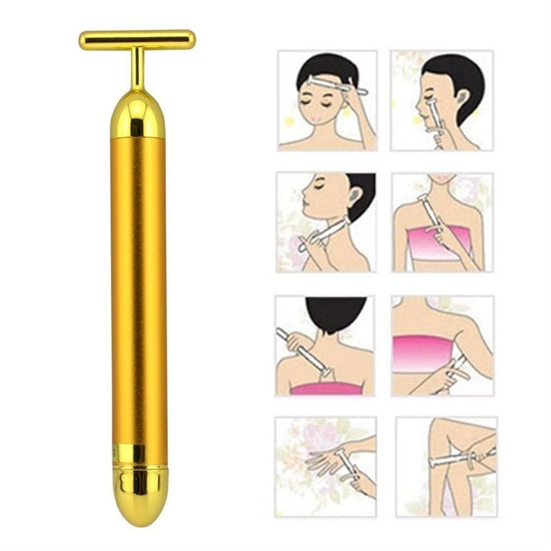 Beauty Bar 24k Golden Pulse Energy Facial Massager, T Shape Electric Face Massager for Pull Tight Firming Lift Daily Skin Care