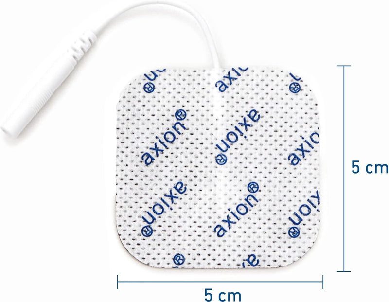 16 TENS EMS electrode pads 5x5 cm, reusable adhesive electrodes for TENS devices & EMS trainers, very good adhesive conductivity, 2mm plug connection | Certified medical device - axion