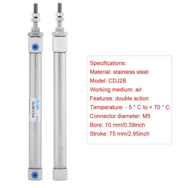 Mini Pneumatic Cylinder, 75mm Stroke Single Rod Double Acting 0.1-0.7Mpa 10mm Bore Mini Pneumatic Air Cylinder