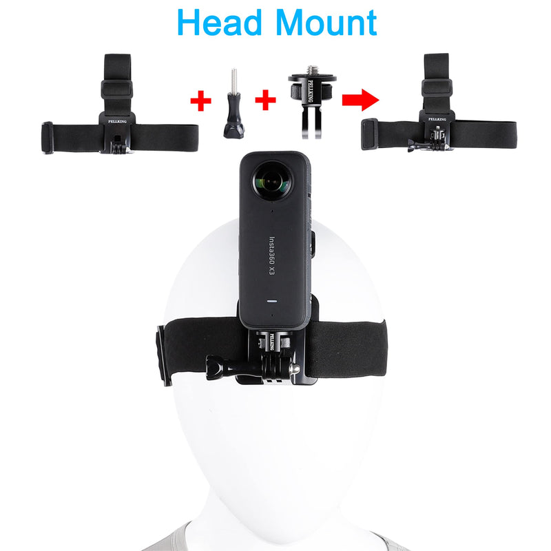 PellKing Accessories Kit for Insta360 ONE GO 3 X3 X2 X RS R, 4in1 Chest Strap Mount Harness/Head Mount/Neck Holder/Backpack Strap Mount