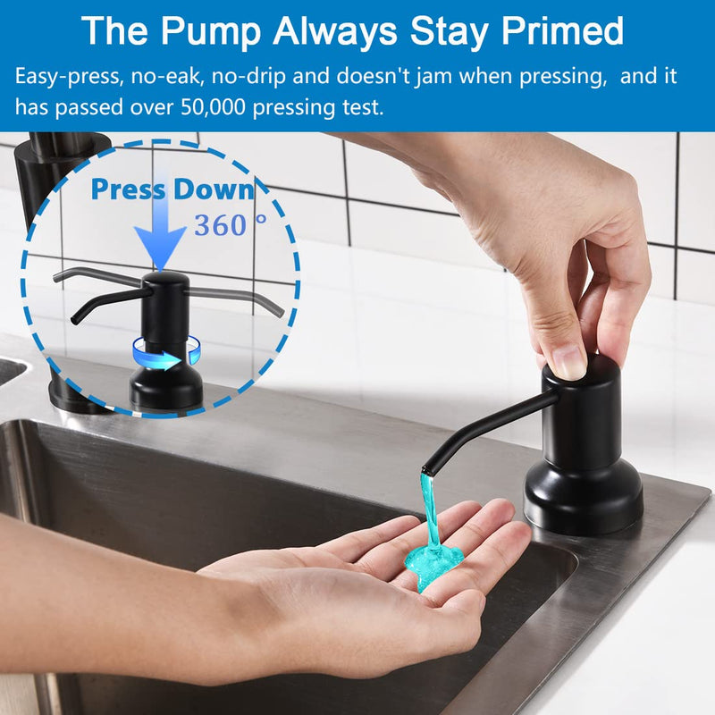 Sink Soap Dispenser for Kitchen Sink Built in Soap Dispensers Pump,Dish Liquid Soap Dispenser Countertop,SonTiy Stainless Steel Soap Dispenser with 47" No-Spill Extension Tube+17 OZ Bottle Black