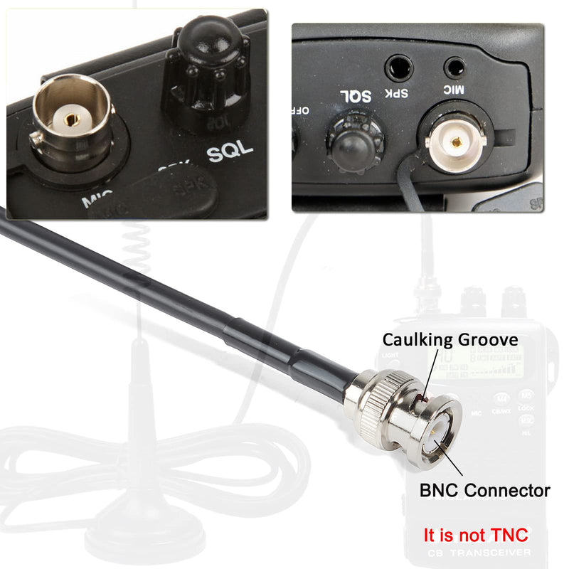 HYS 27Mhz Magnet Mount Stainless Steel CB Antenna, HT Antennas W/13ft Low-Loss RG58U coaxial Cable, BNC Connector for CB Handheld/Portable Radio Compatible with Cobra Midland Uniden Anytone CB Radio