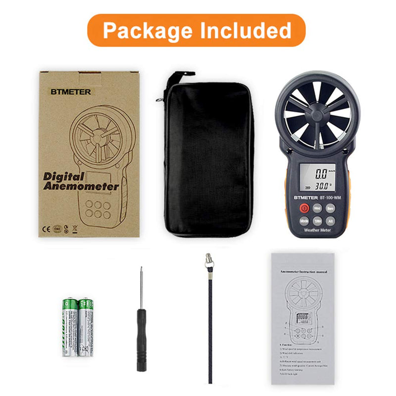 BTMETER Digital Anemometer Barometer Handheld, for Wind Speed Temperature Wind Chill Tester w/Humidity, Altitude, Barometric Pressure Meter for Climbing Drone HVAC CFM BT-100WM BT-100WM Anemometer