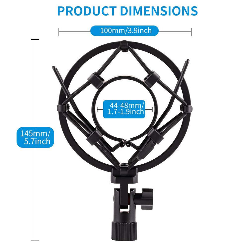 LYRCRO Microphone Shock Mount, Mic Anti-Vibration Suspension Shock Mount Holder Clip for 44mm-49mm Diameter Condenser Mic