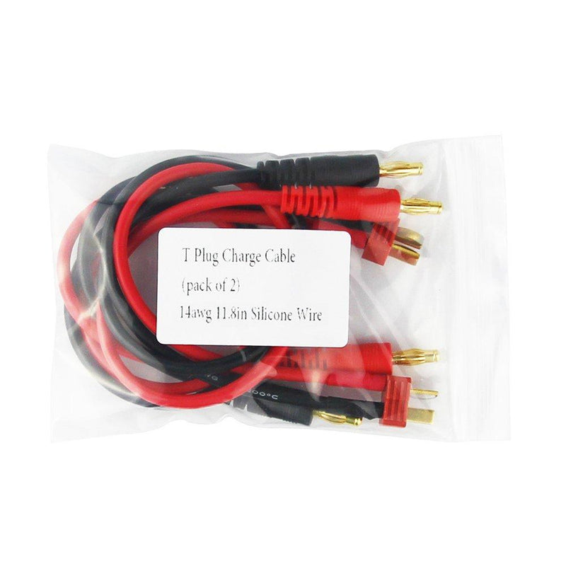 OliYin 2pcs Anti-Skid T-Plug Deans Style Connector to 4mm Banana Plugs Battery Charge Lead Adapter 14awg 30cm 11.8in Cable(Pack of 2)