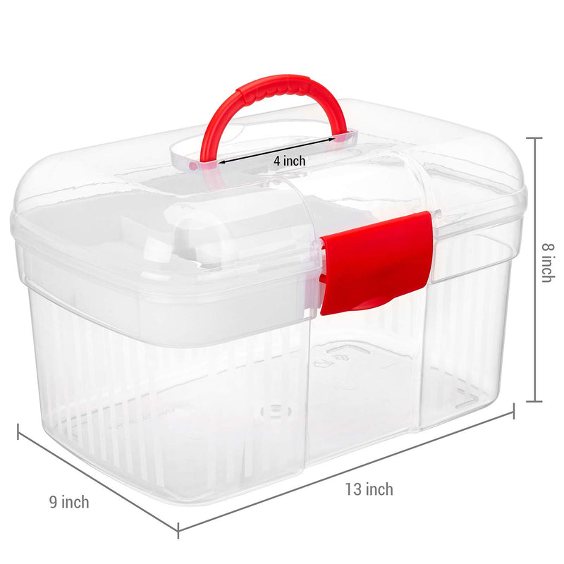 MyGift Red First Aid Clear Container Bin/Family Emergency Kit Storage Box w/Detachable Tray