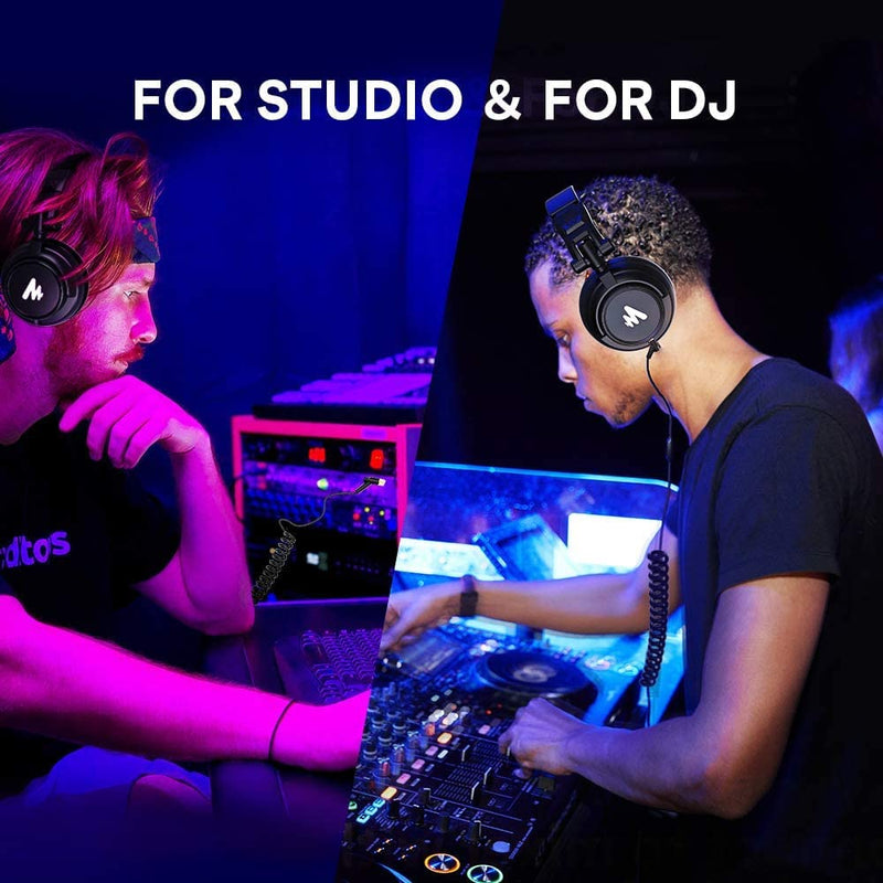 50MM Drivers Studio Headphones MAONO AU-MH601 Over Ear Stereo Monitor Closed Back Headphones for Music, DJ, Podcast (Black) Black Headphones