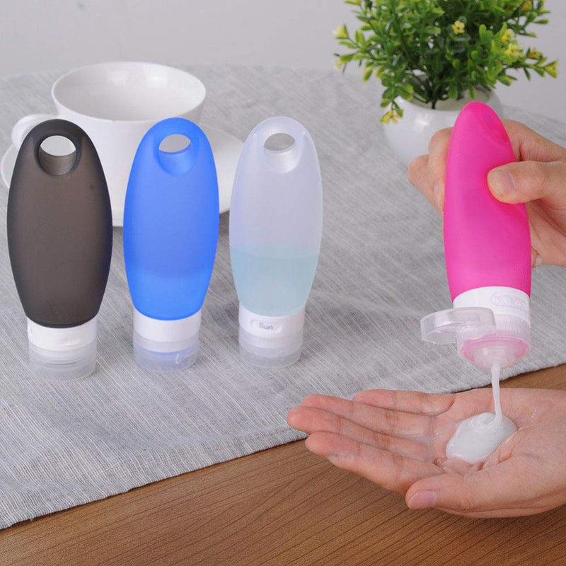 Gym Silicone Squeezable Bottles Refillable Cosmetic Containers TSA Approved Portable Tube Set with Shower Lanyard for Shampoo Lotion Sauce for Travel(3.3 oz,Pack of 4) 4 Pack + Lanyard