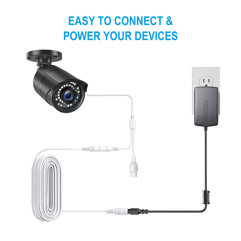 2 Pack 33ft/10M Power Extension Cable, 2PCS DC 12V Power Adapter Extension Cord 2.1mm x 5.5mm, Compatible with 12V DC Adapter Power Supply or Wall Charger for CCTV Security Camera IP Camera(White) 2Pack White