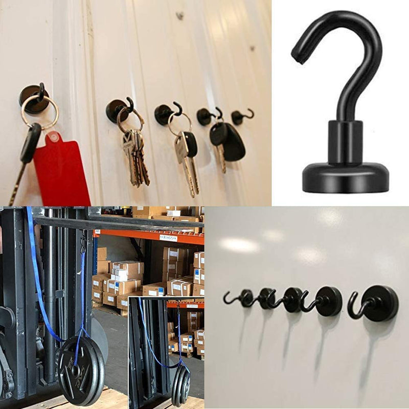 FINDMAG 25 LBS Black Magnetic Hooks Heavy Duty, Neodymium Magnet Hooks, Strong Magnetic Hooks for Hanging, Magnet with Hooks for Home, Kitchen, Workplace, Office - 8 Pack