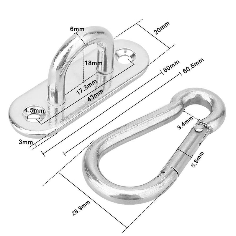 2 Set Heavy Duty Hanger Hook Hammock Wall Mount, Suspension Ceiling Hooks Outdoor Swing Mounting Hook Exercise Hook Stainless Steel Swivel Carabiner Yoga Ceiling Mount Swing Hook