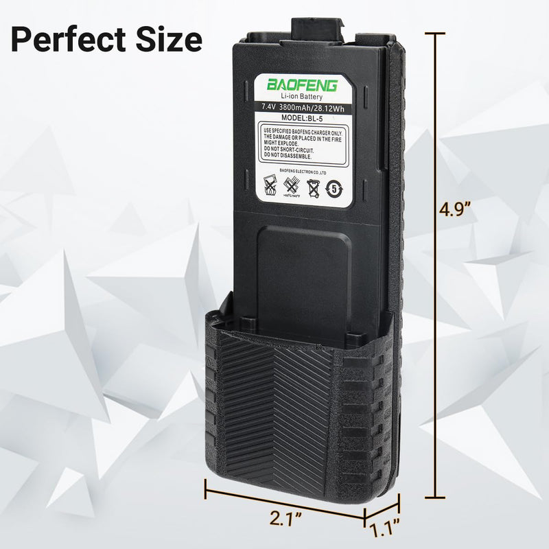 BAOFENG BL-5 3800mAh Extended Battery with Type-C Charger Cable for Walkie Talkie UV-5R BF-F8HP UV-5RX3 RD-5R UV-5RTP UV-5R MK2 MK3X MK5 Plus Series Two Way Radio Black-3800mAh+Type-C