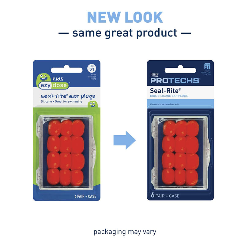 Flents Protechs Seal-Rite Kids Silicone Ear Plugs for Pool, Ocean, Water, Sports, Bright & Colors may vary, Neon Pink, Green and Orange, 6 Pairs