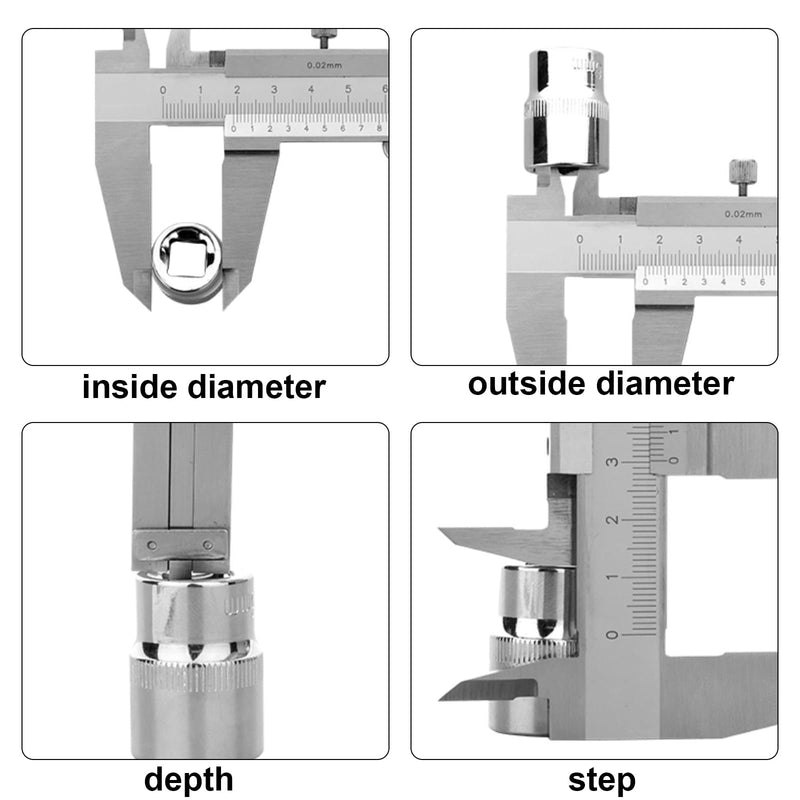 Stainless steel caliper, 150 mm precision caliper with locking screw, splash-proof and dust-proof caliper for household and industrial measurement silver