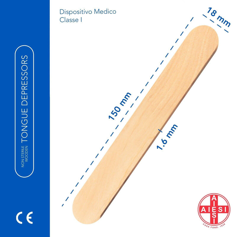 AIESI® wooden spatulas, mouth depressors, tongue depressors made of wood, disposable, NOT STERILE (100), 100 pieces (pack of 1).