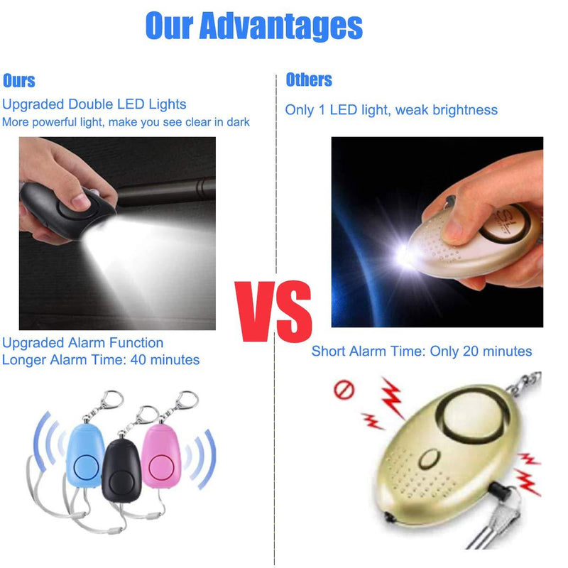 (Upgraded New Version) Safe Sound Personal Alarm, Rechargeable Emergency 130db Security Alarm Keychain Siren Song with 2 LED Lights, for Women, Men, Children, Elderly (3 Pack) Mix Color