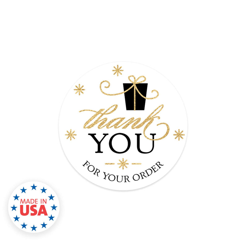 Elegant Faux Gold and Black Holiday Thank You for Your Order Stickers / 1.5" Holiday Business Labels / 500 Boutique Stickers