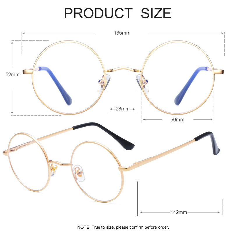 JOVAKIT Retro Round Blue Light Blocking Glasses for Women Men Circle Clear Lens Glasses Non-prescription Metal Frame Eyewear Gold 50 Millimeters