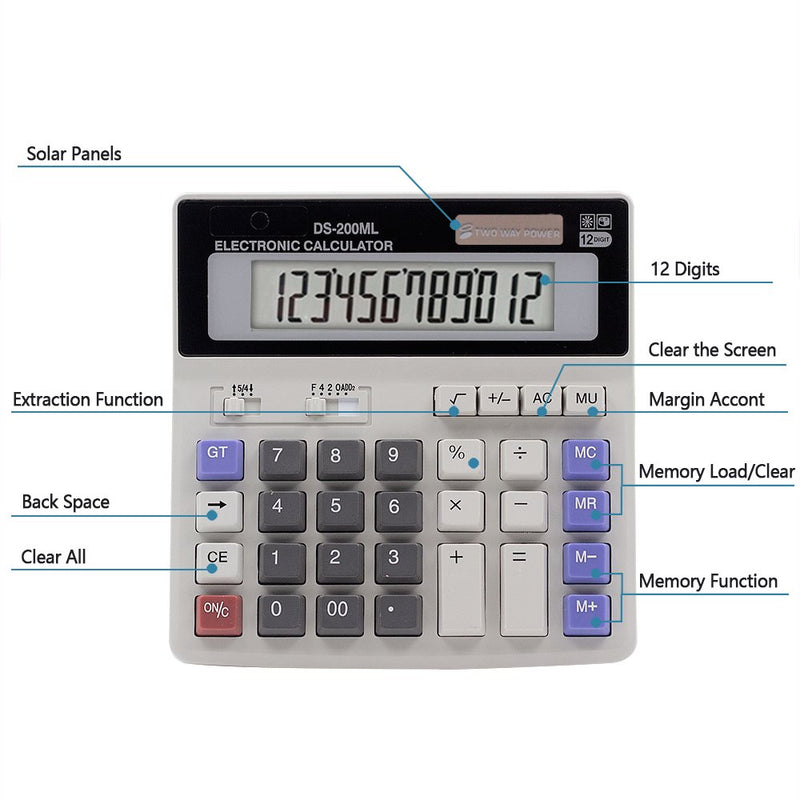 Calculator, Basic Desktop Calculator, Solar Battery Dual Power with 12-Digit Large LCD Display and Large Computer Keys Office Calculator by Ebristar (Battery Included) Black