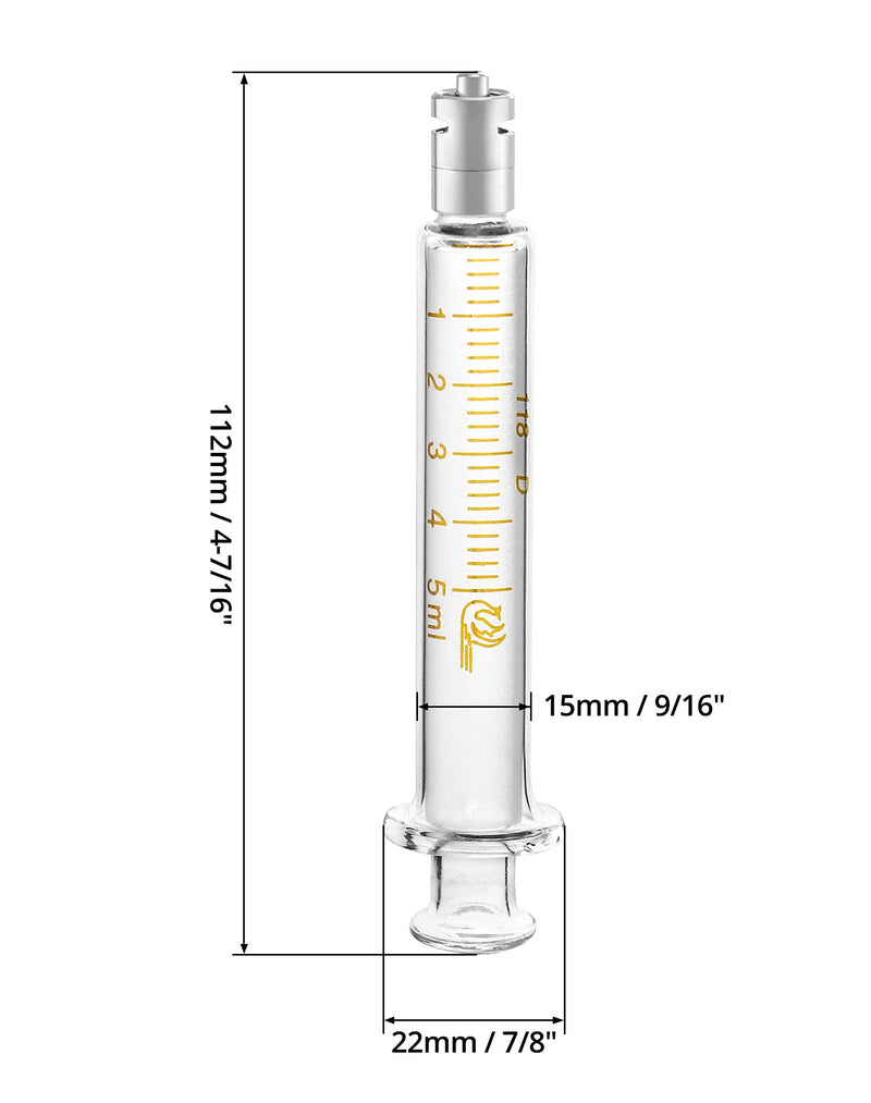 QWORK 2 Pack Luer Lock Reusable Glass Syringe with No Needle, 5ml