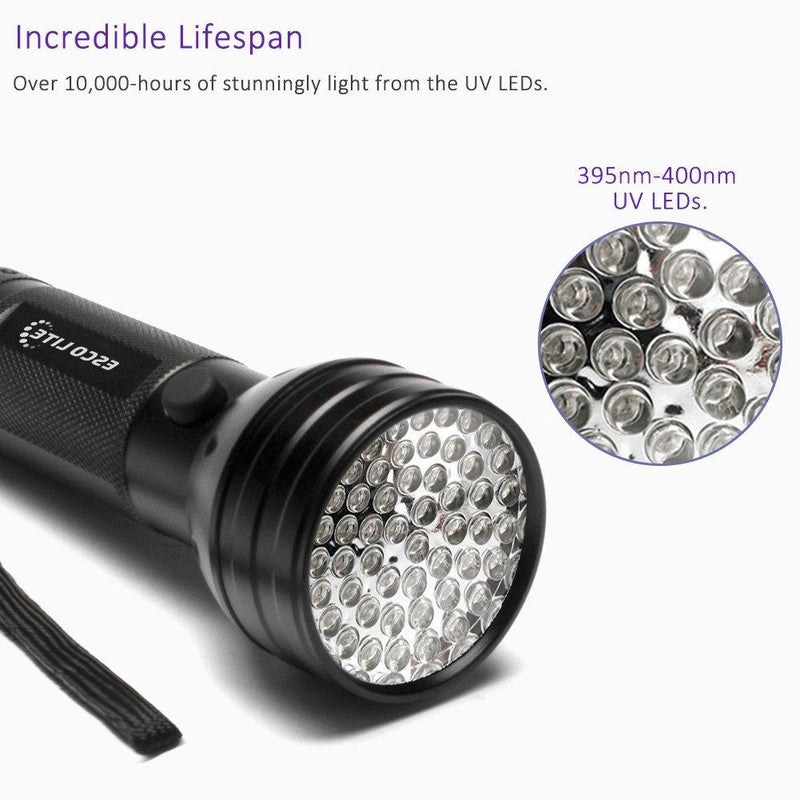 Escolite Black Light UV Flashlight, Escolite UV Lights 51 LED Ultraviolet Blacklight Flashlight Pet Urine Detector, Matching with Pet Odor Eliminator