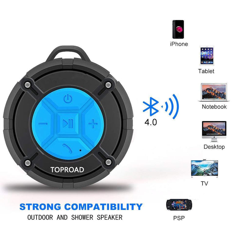 [Updated Version] Portable Shower Speaker,TOPROAD IPX7 Waterproof Wireless Outdoor Speaker with HD Sound,2 Suction Cups,Built-in Mic,Hands-Free Speakerphone for Bathroom, Pool, Beach, Hiking, Bicycle