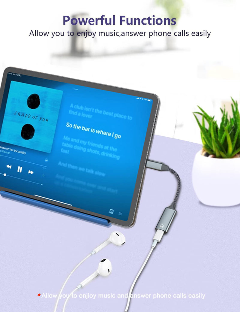 USB A to Lightning Audio Adapter Cable USB 3.0 Male to Lightning Female HiFi Audio Headphones Converter Fit with USB A MacBook Computer PC Support Volume Control Mic Nylon Braided Grey
