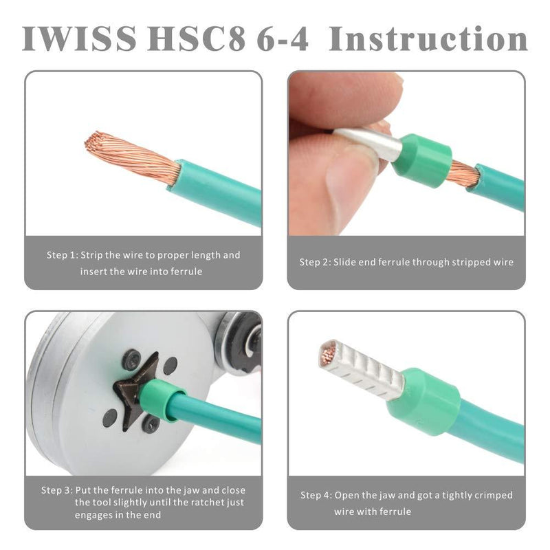 IWISS Square Self-Adjustable Crimping Tools Plier for AWG23-10 Bootlace End-Sleeves Ferrule, Ratchat Wire Crimping Tool CECOMINOD055572