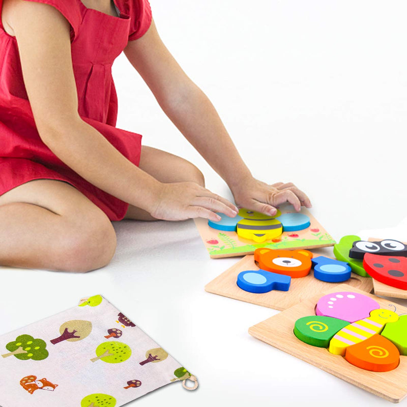 SKYFIELD Wooden Animal Puzzles for Toddlers 1 2 3 Years Old, Boys & Girls Educational Toys Gift with 4 Animals Patterns, Bright Vibrant Color Shapes, Customized Gift Box Ready Animal 1
