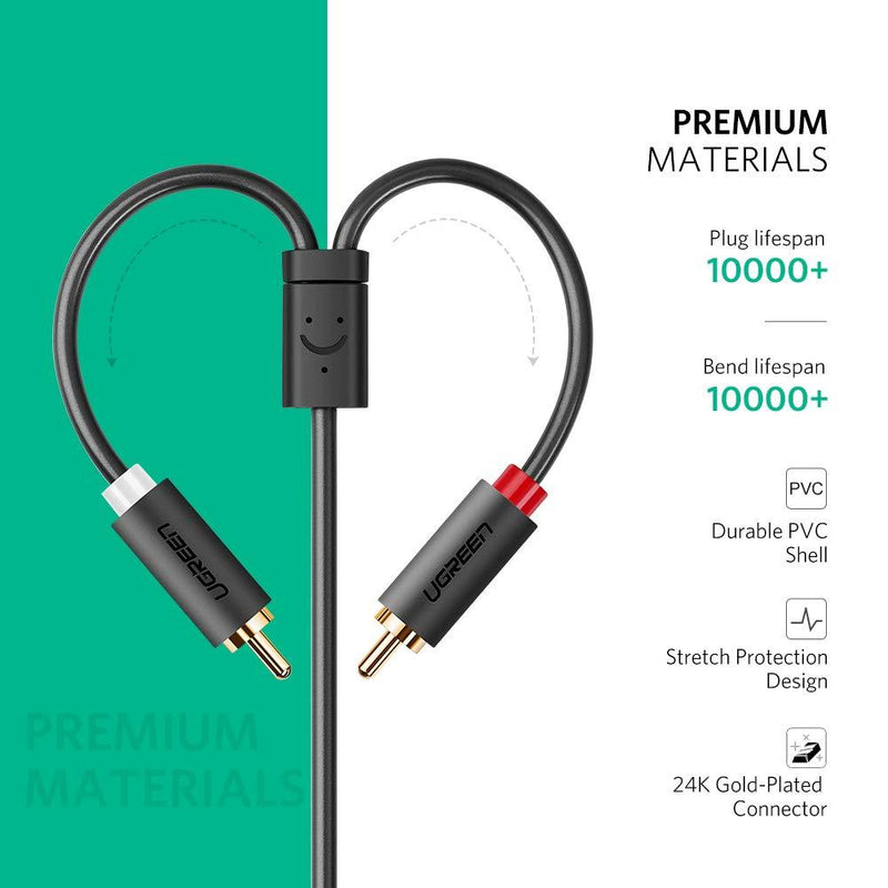 UGREEN 3.5mm Female to 2 RCA Male Stereo Audio Y Cable Adapter Gold Plated Compatible for Smartphones, MP3, Tablets, Home Theater 0.65FT