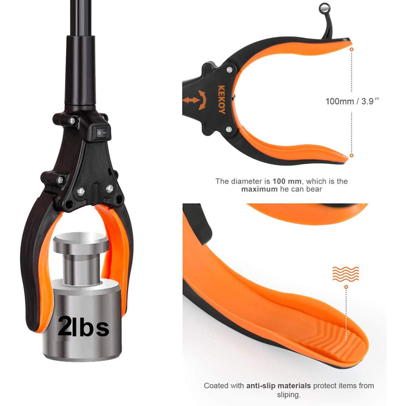Foldable Grabber Reacher Tool with Headlight, 32 inch Lawn Trash Picker Upper Grabber, 90°Rotating Anti-Slip Jaw, Heavy-Duty Stick, Portable Claw Grabber for Elderly 8320-0-1 Orange