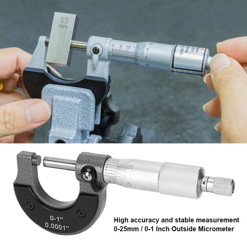 0-1Inch British System Outside Micrometer, 0.0001In Accuracy Micrometer Set with Wrench, Carbon Steel Premium Precision Machinist Tool