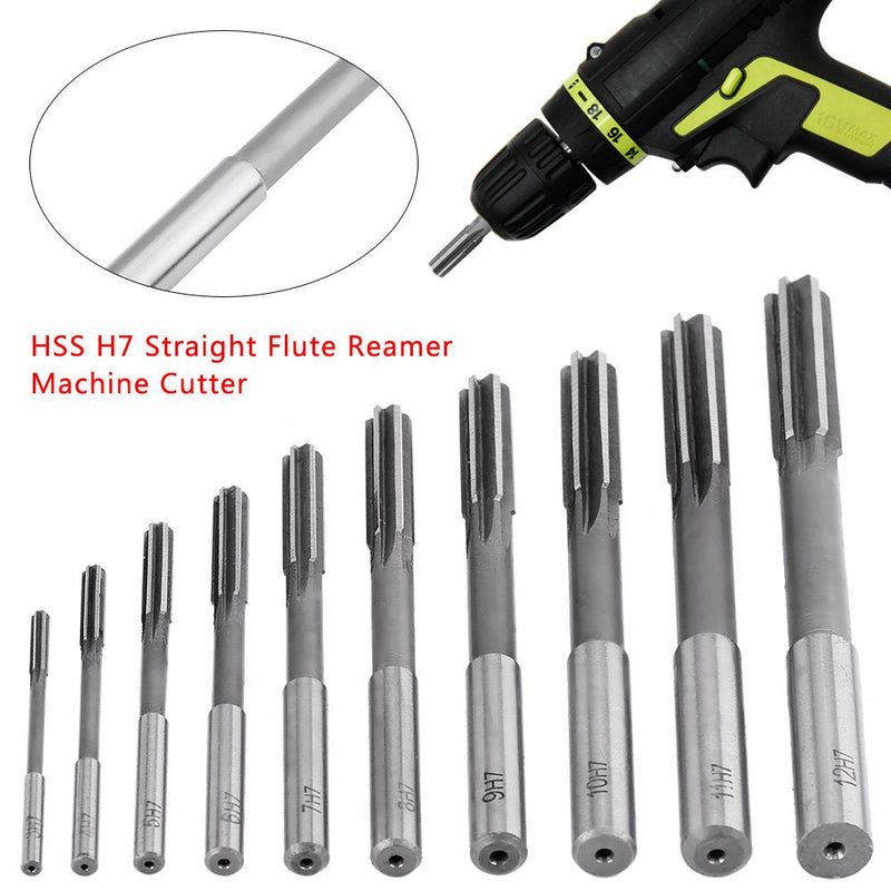 Machine reamer set, 10pcs HSS H7 straight flute reamer machine cutter milling tool 3/4/5/6/7/8/9/10/11/12mm, high accuracy and long service life
