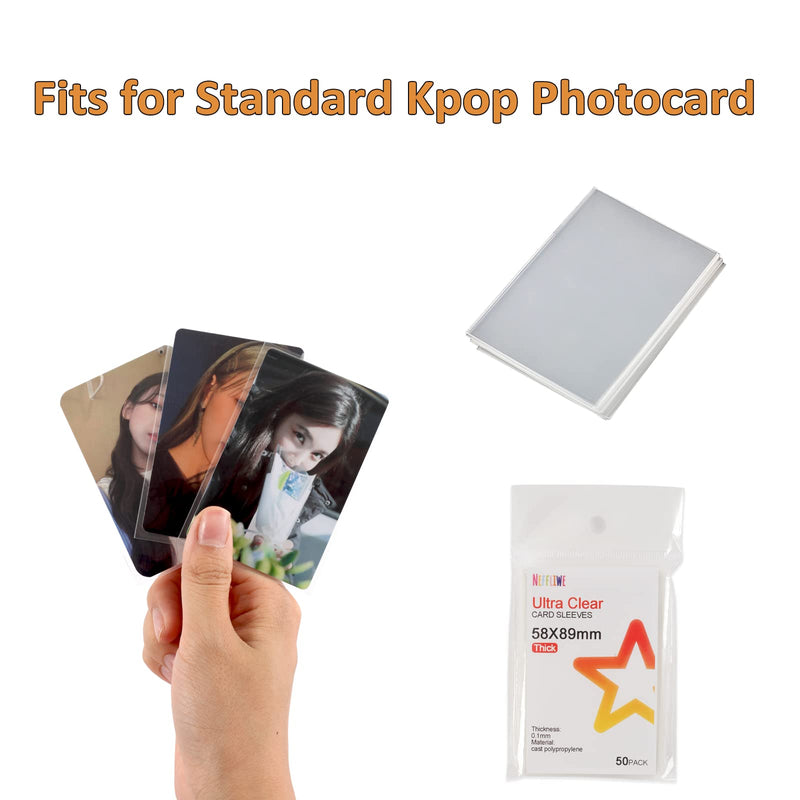 Neffliwe Card Sleeves (300 Sleeve/Clear) 0.1mm Thick Clear Kpop Photocard Sleeves 58 x 89 mm Trading Card Protector for Photocard Mini Polaroid
