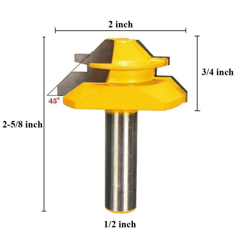 Meihejia 1/2 Inch Shank 45 Degree Lock Miter Router Bit 3/4 Inch Stock Joint Router Bit Woodworking Cutter Tool Shank 1/2", Stock 3/4"