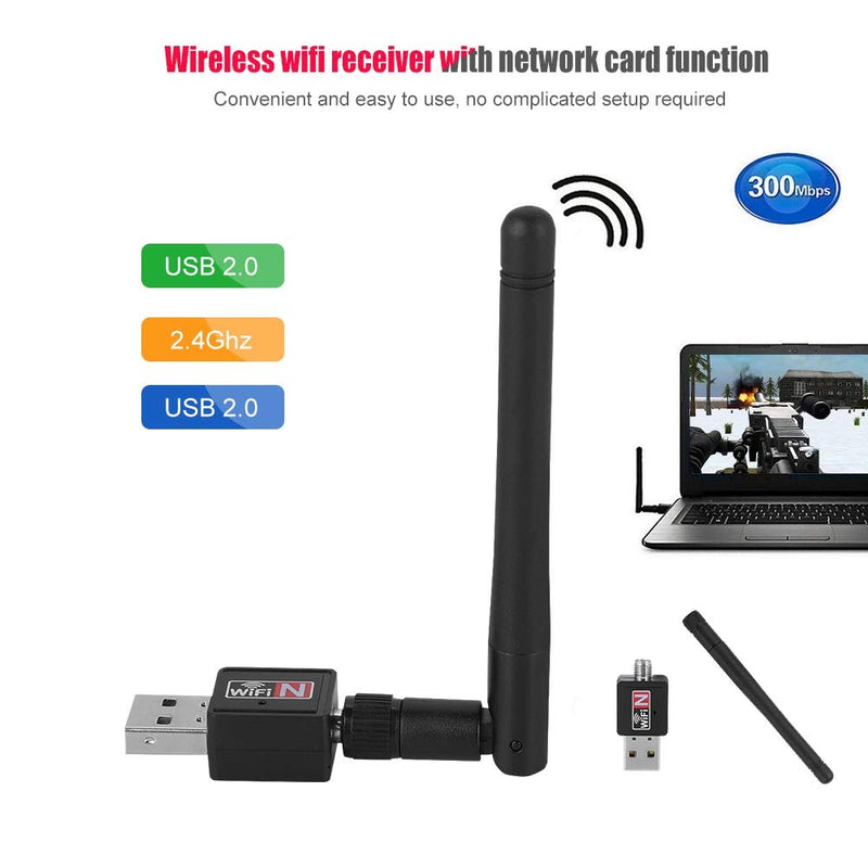 300Mbps Wireless USB2.0 Network Card WiFi Adapter Dongle Signal Transceiver 2.4Ghz for Windows 2000 / XP/Vista / 7/8 / 10 / Linux