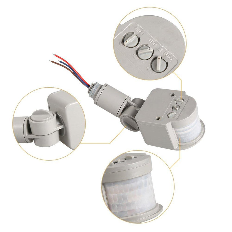 FTVOGUE Outdoor 90~250V 180 Degree Infrared PIR Motion Sensor Detector Wall Light Switch Gray