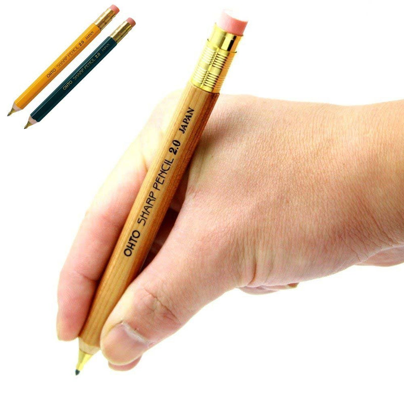 OHTO Mechanical Pencil Wood Sharp with Eraser 2.0, 2.0mm, Black Body (APS-680E-Black)