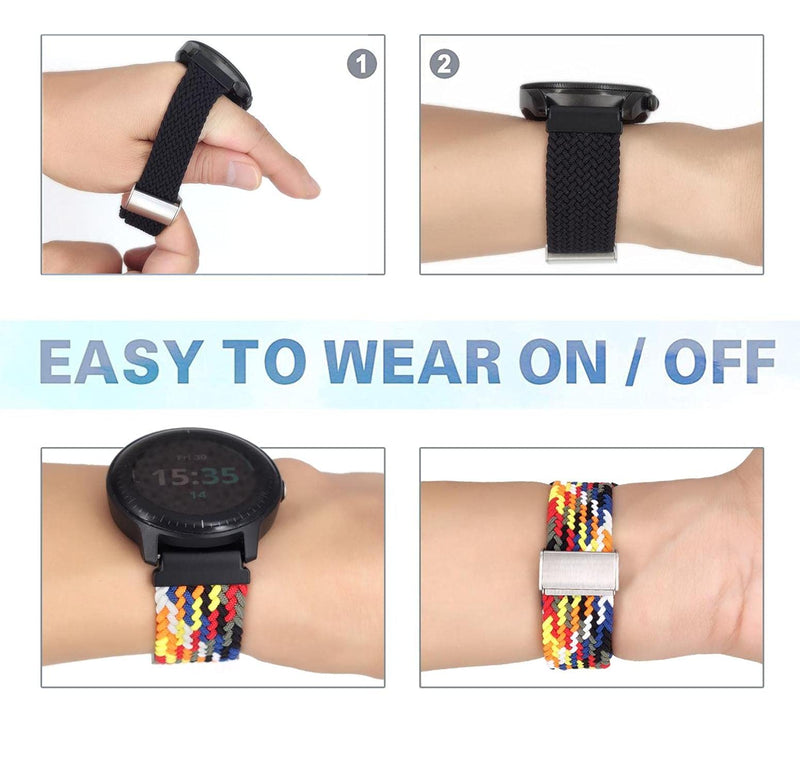 Abanen for Garmin Venu Sq / Vivoactive 3 Braided Loop Watch Bands, 20mm Elastic Soft Stretchy Nylon Wristband Strap with Adjustable Clasp for Garmin Venu/Vivomove 3,Approach S40 Multicolor