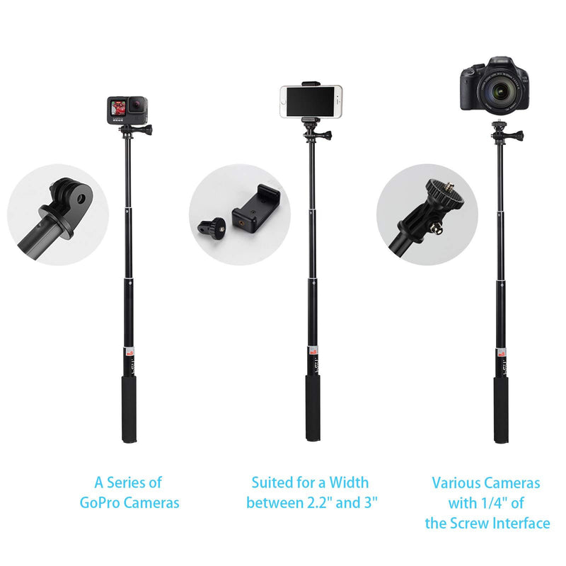HSU Extendable Selfie Stick，Waterproof Hand Grip for GoPro Hero 9/8/7/6/5/4, Handheld Monopod Compatible with Cell Phones, AKASO Campark and Other Action Cameras Selfie Stick 7.9"to 22.6"